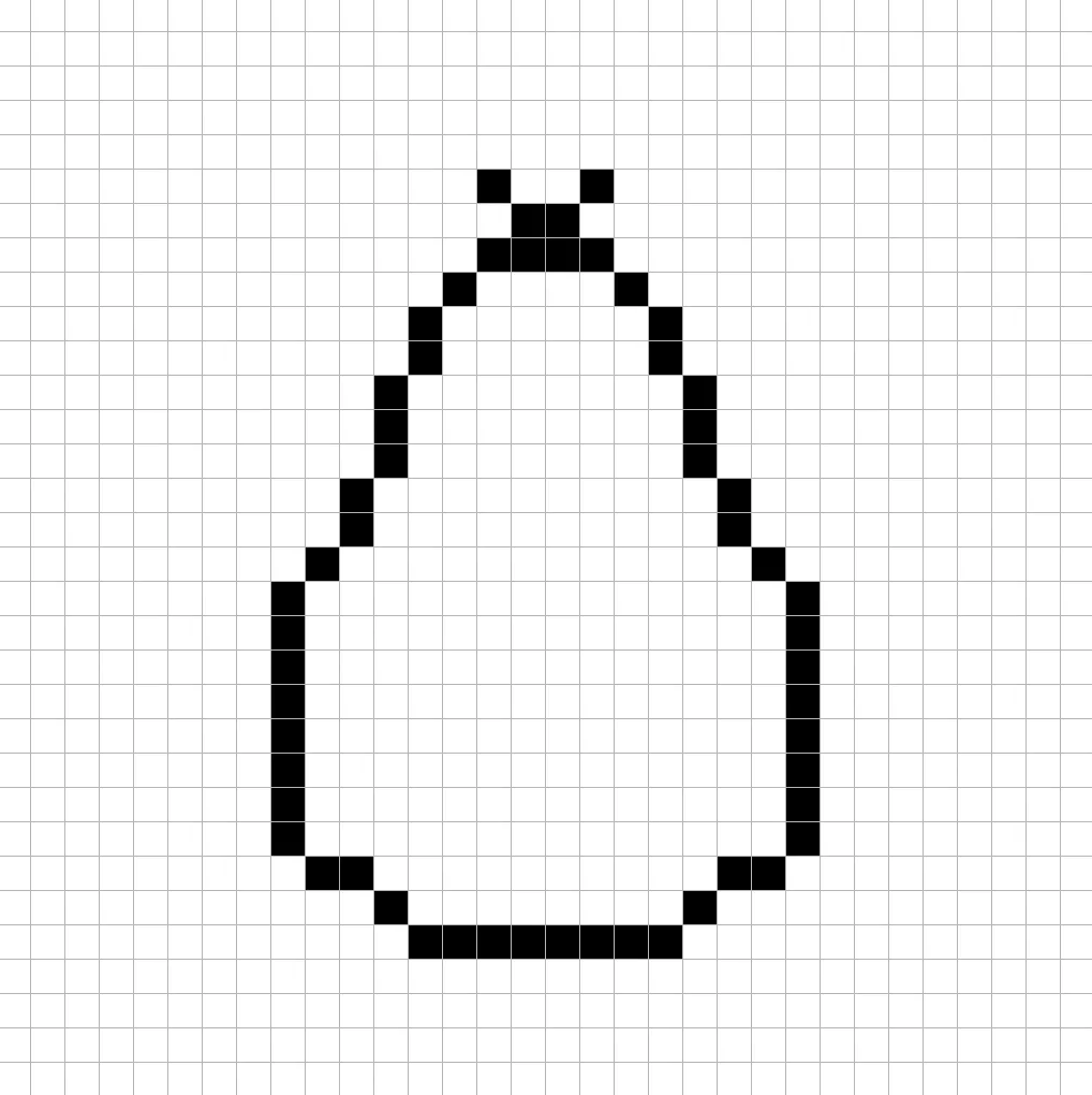 An outline of the pixel art avocado grid similar to a spreadsheet