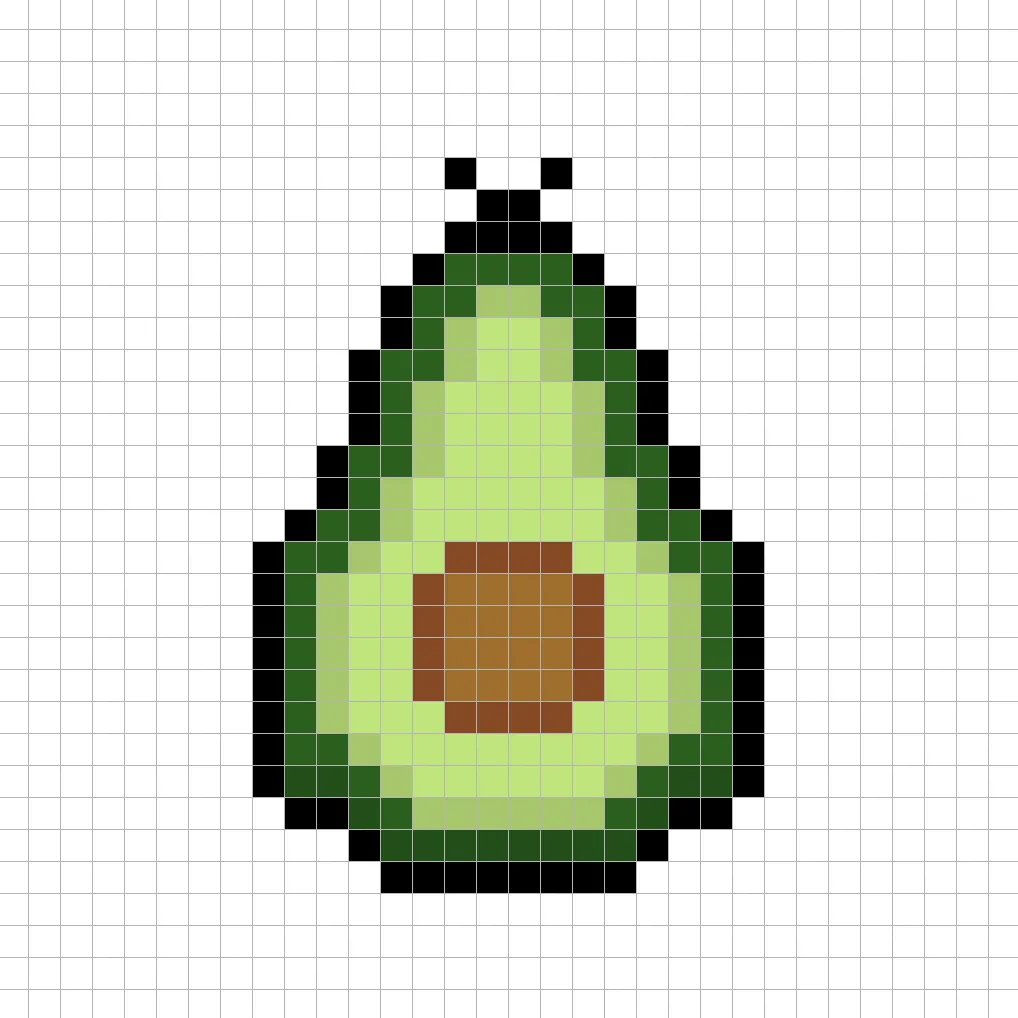 Avocat en pixel art 32x32 avec des ombres pour donner de la profondeur à le avocat