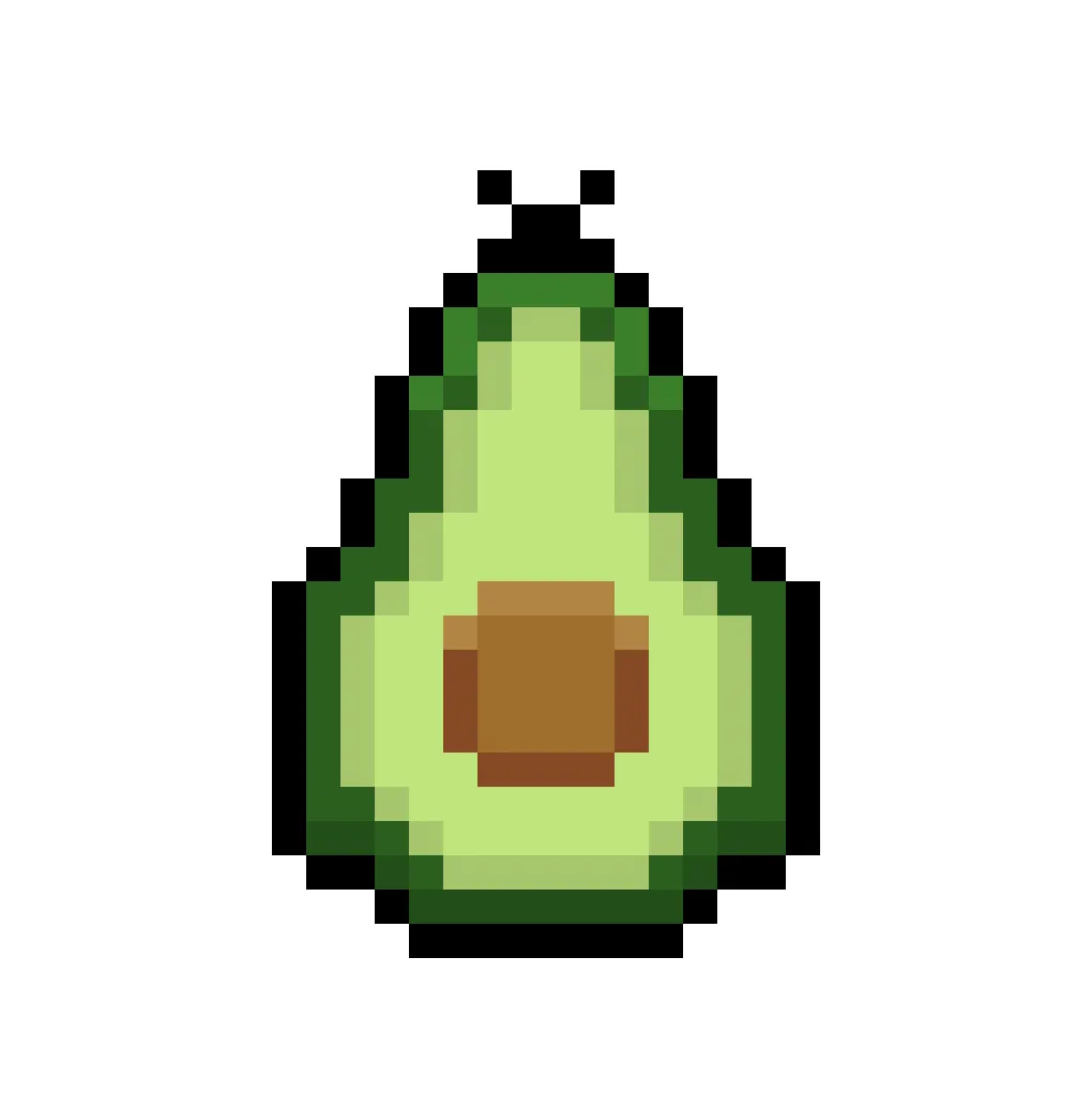 Kawaii pixel art avocado on a transparent background