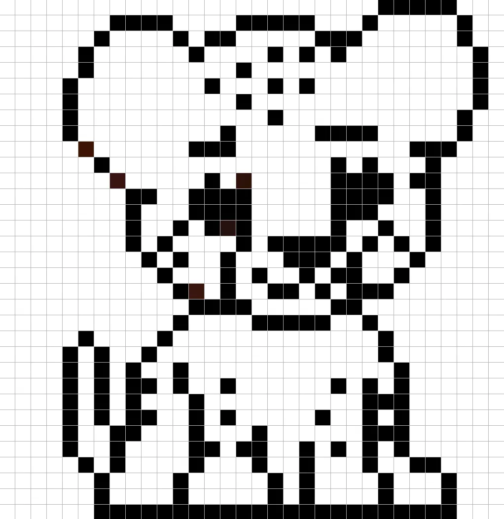 Une esquisse du bébé guépard en pixel art, ressemblant à une feuille de calcul