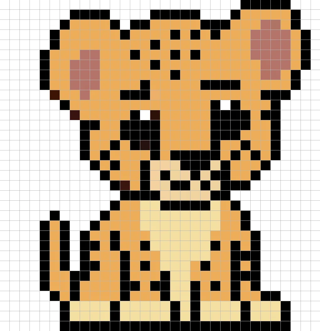 Bébé guépard en pixel art simple avec couleurs unies