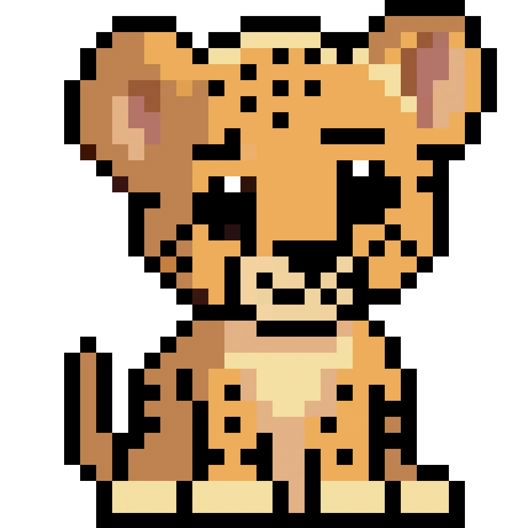 Guepardo bebé en pixel art kawaii sobre un fondo transparente