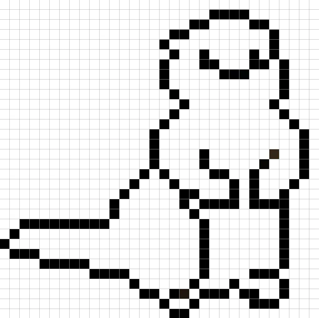 An outline of the pixel art beaver grid similar to a spreadsheet