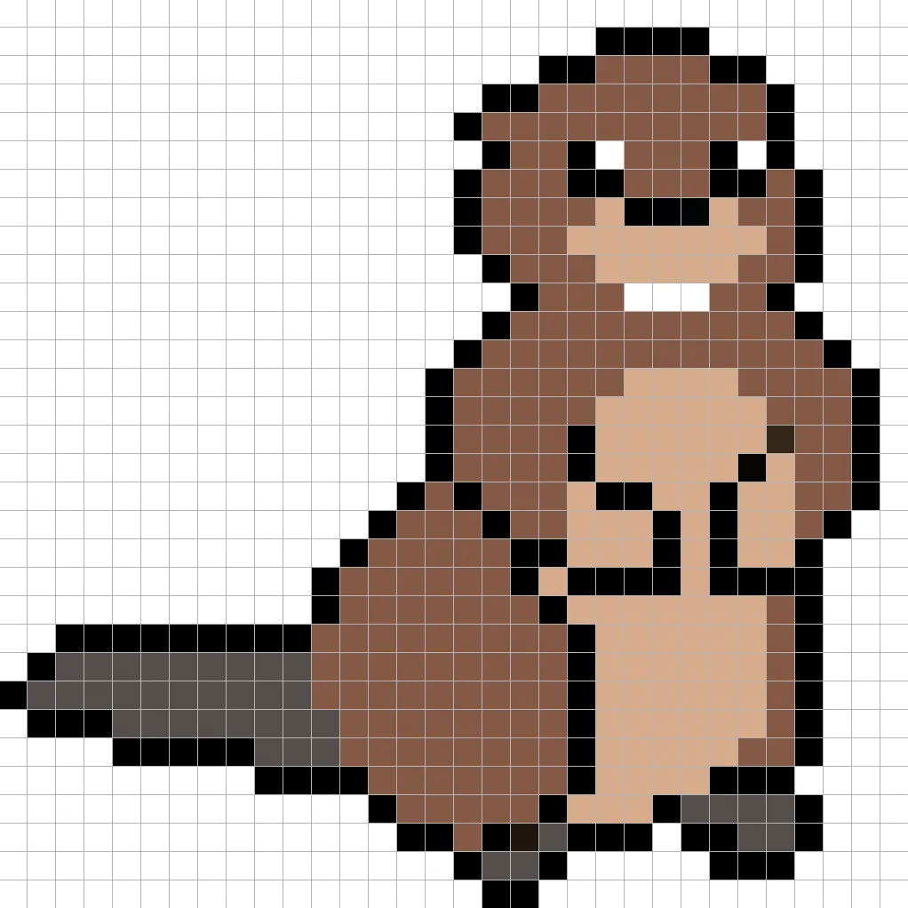 Castor en pixel art simple avec des couleurs unies