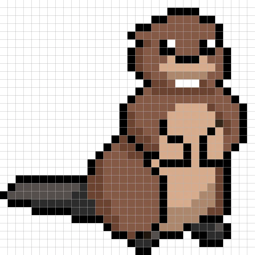 32x32 Pixel art beaver with shadows to give depth to the beaver