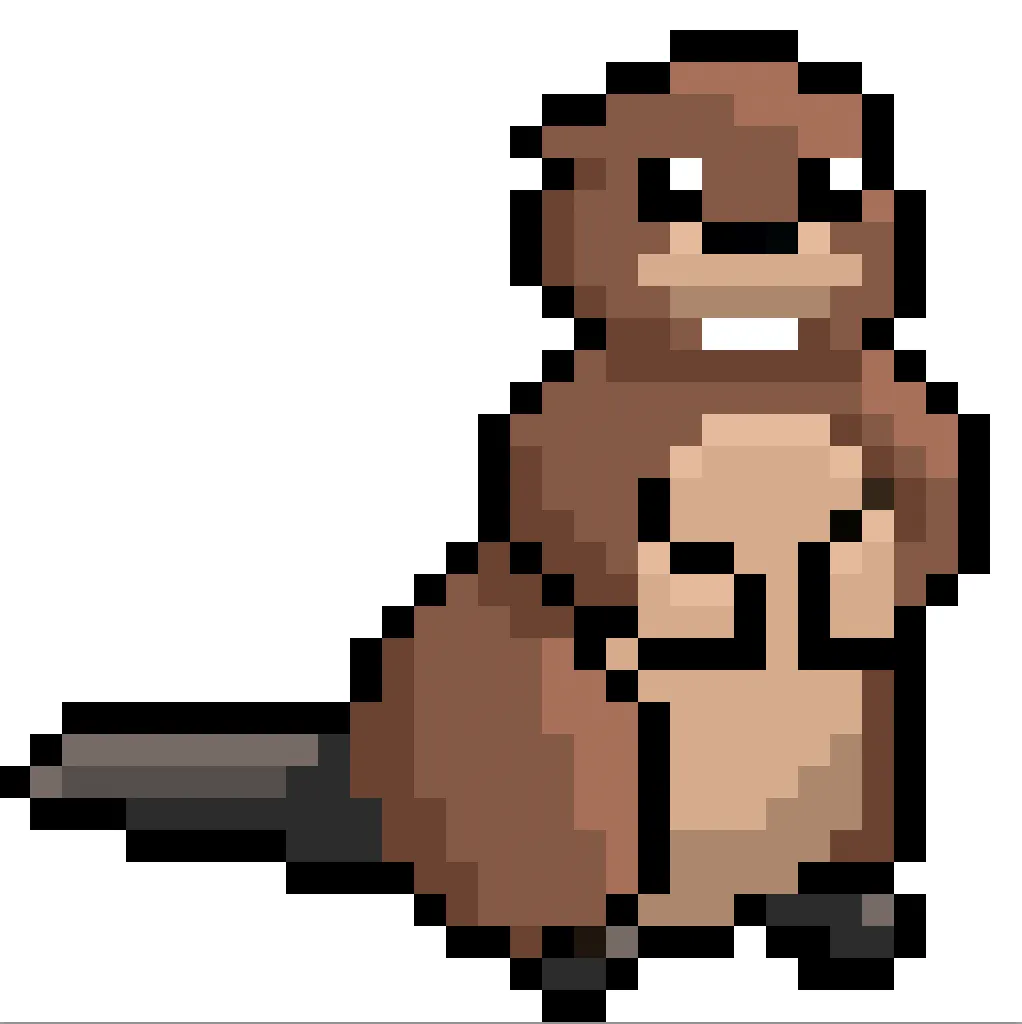 Kawaii pixel art beaver on a transparent background