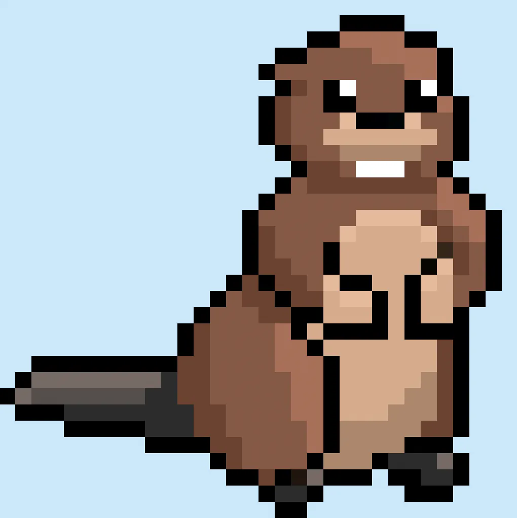 Cute Pixel Art beaver on Blue Background