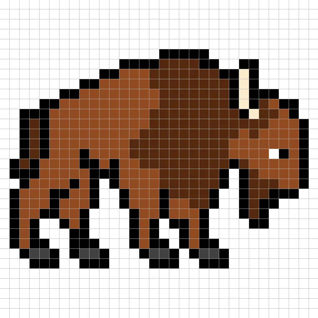 Simple pixel art buffalo with solid colors