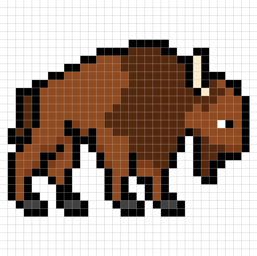 32x32 Pixel art buffalo with shadows to give depth to the buffalo