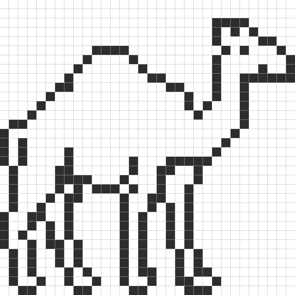 An outline of the pixel art camel grid similar to a spreadsheet