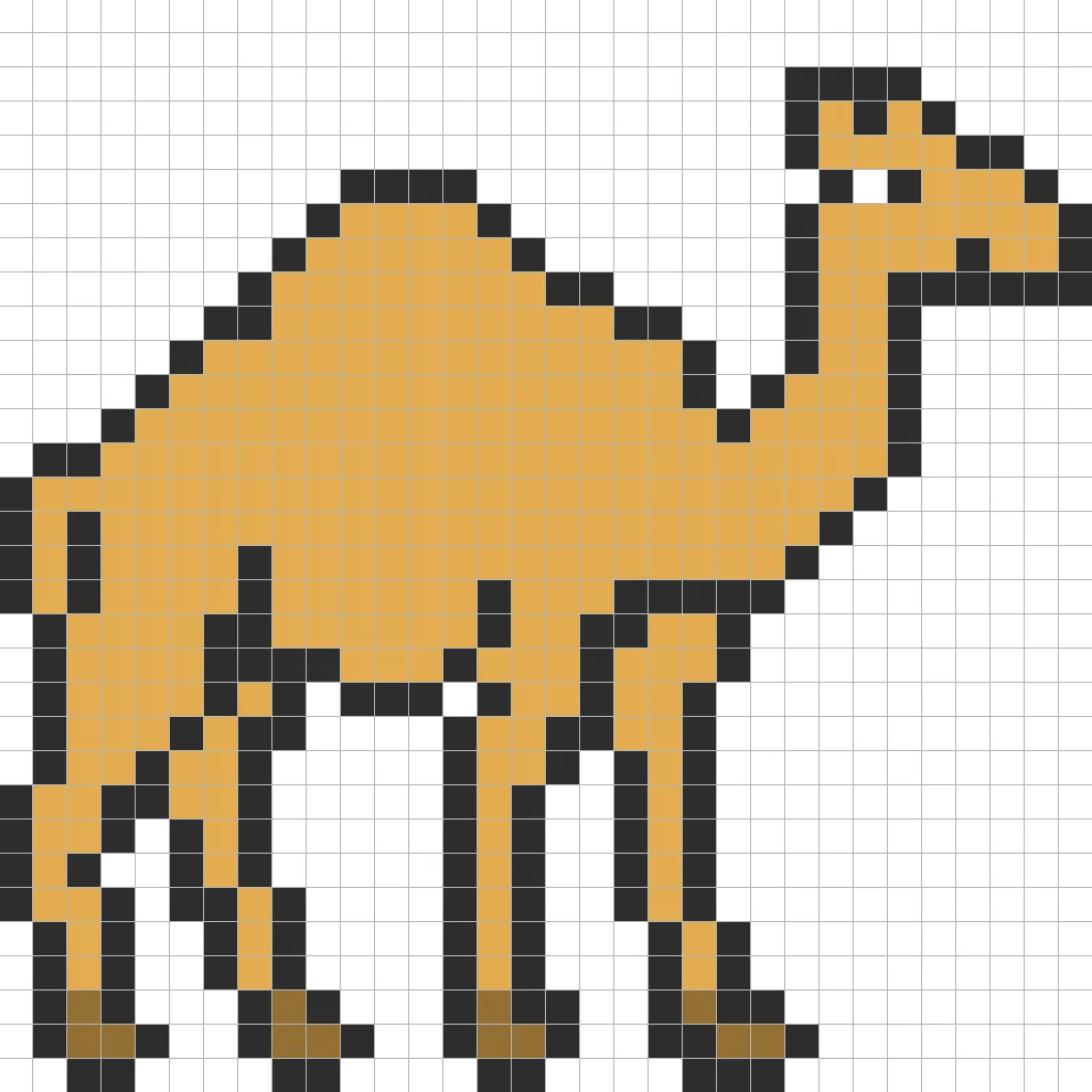 Simple pixel art camel with solid colors