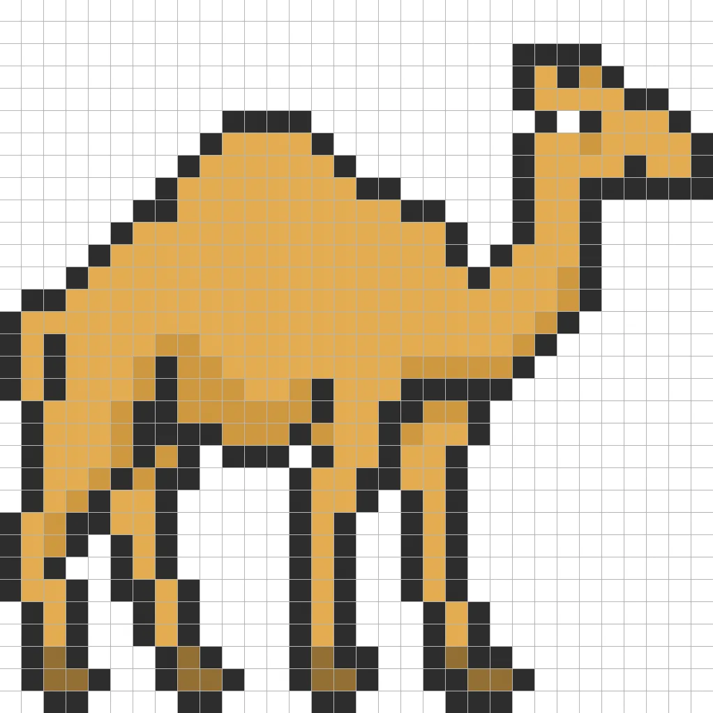 32x32 Pixel art camel with shadows to give depth to the camel