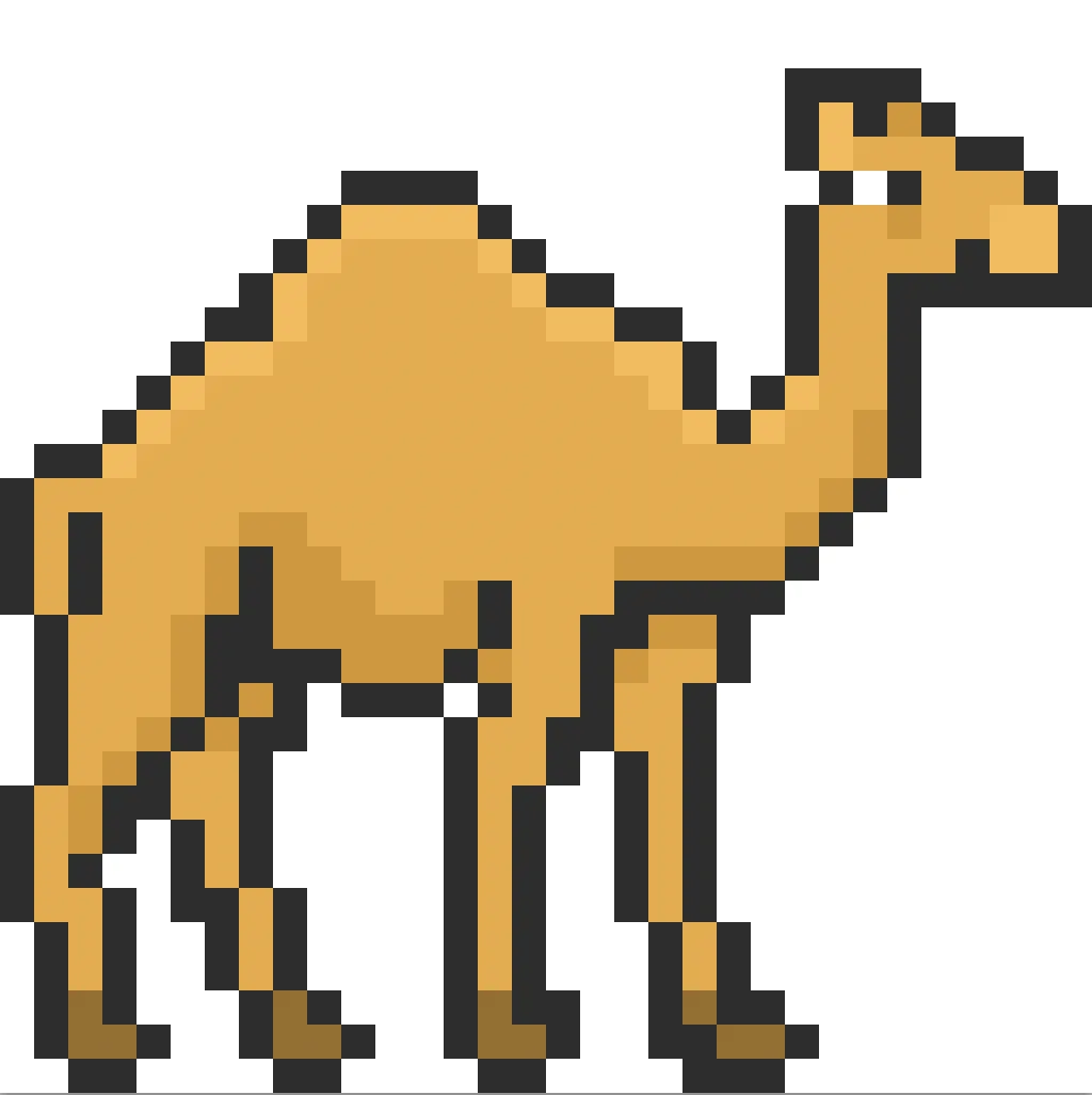 Kawaii pixel art camel on a transparent background