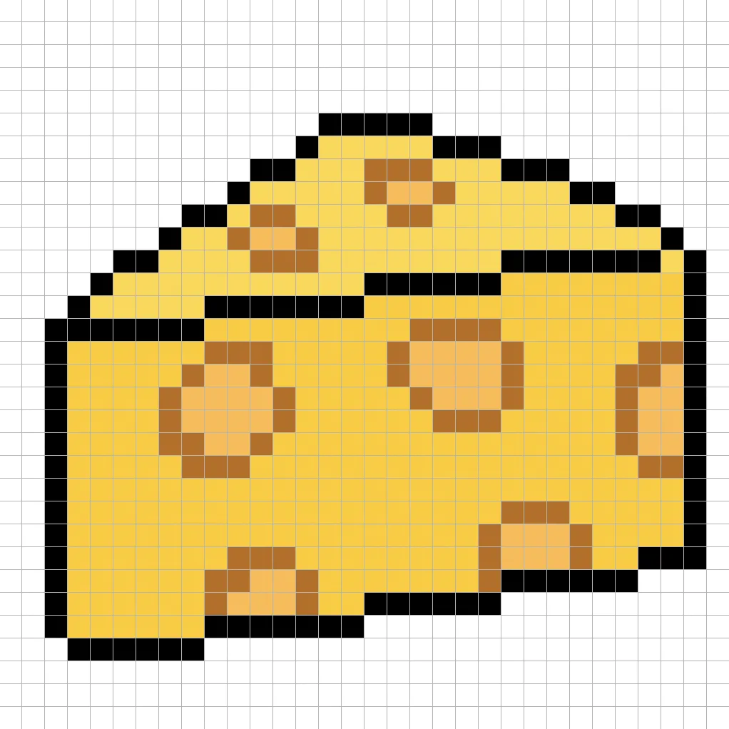 Fromage en pixel art simple avec des couleurs unies