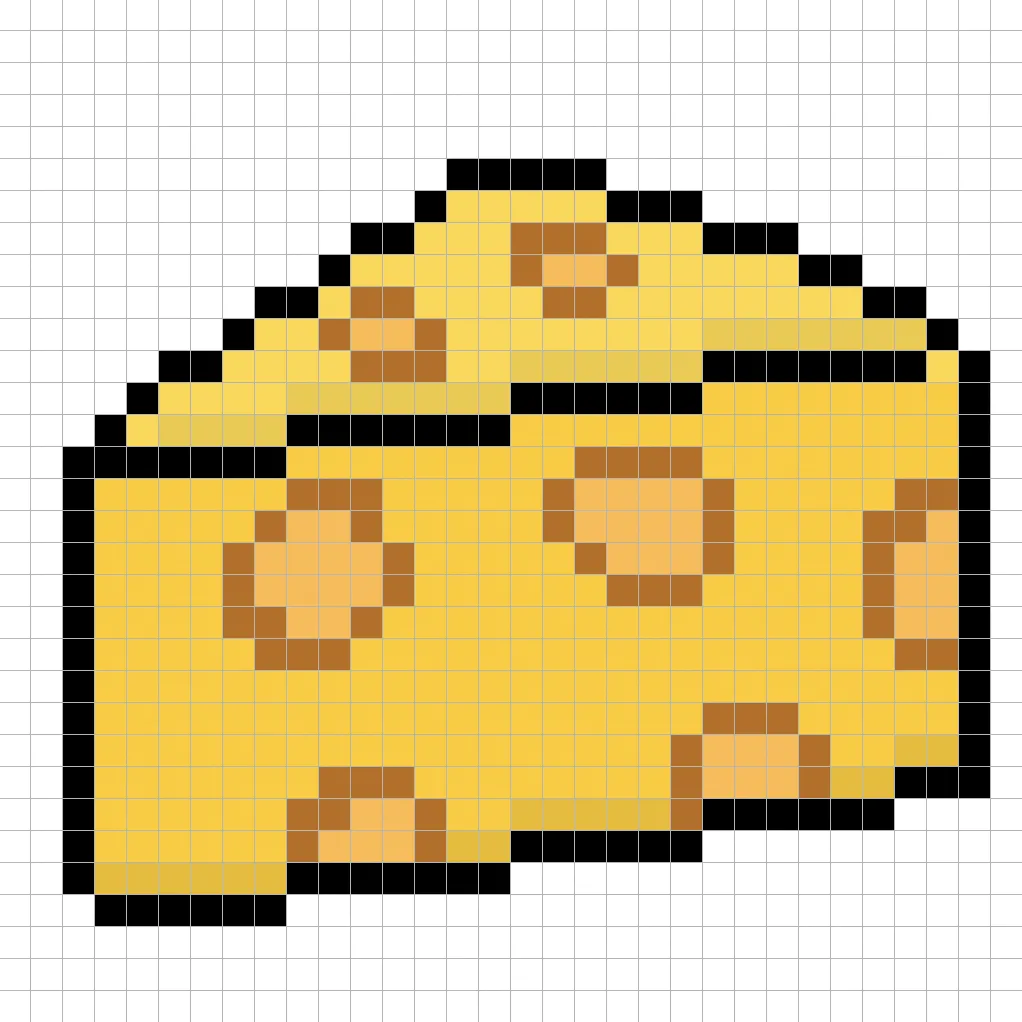 Fromage en pixel art 32x32 avec des ombres pour donner de la profondeur