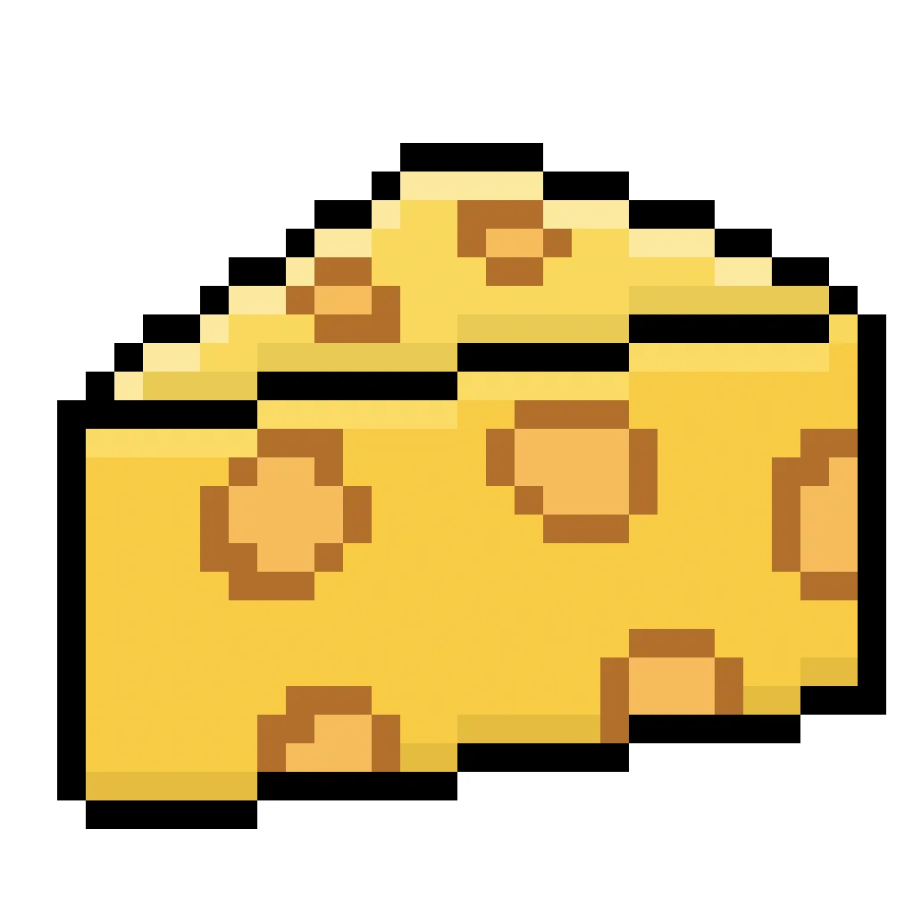 Fromage kawaii en pixel art sur fond transparent