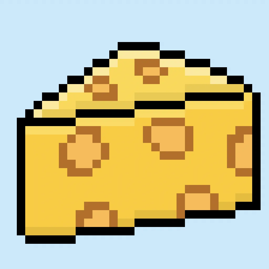 Fromage mignon en Pixel Art sur fond bleu