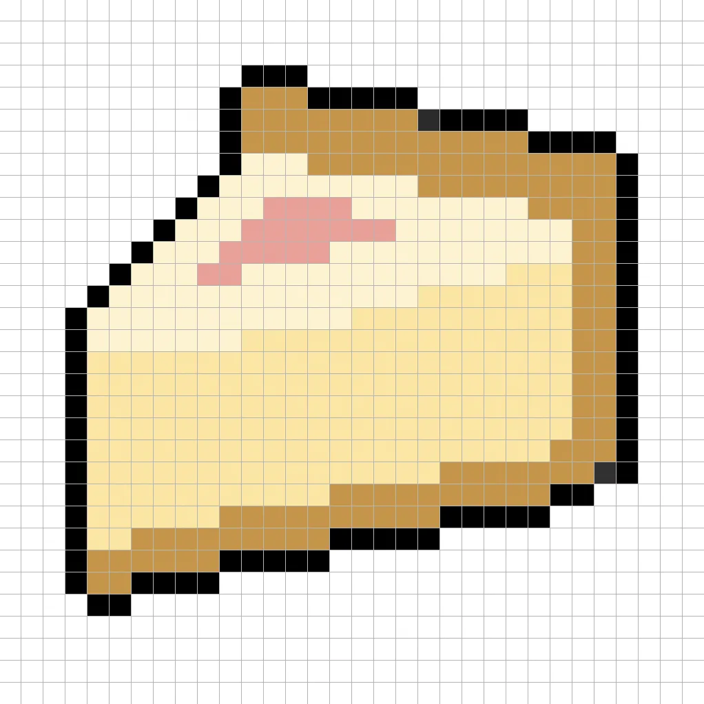 Cheesecake en pixel art simple avec des couleurs unies