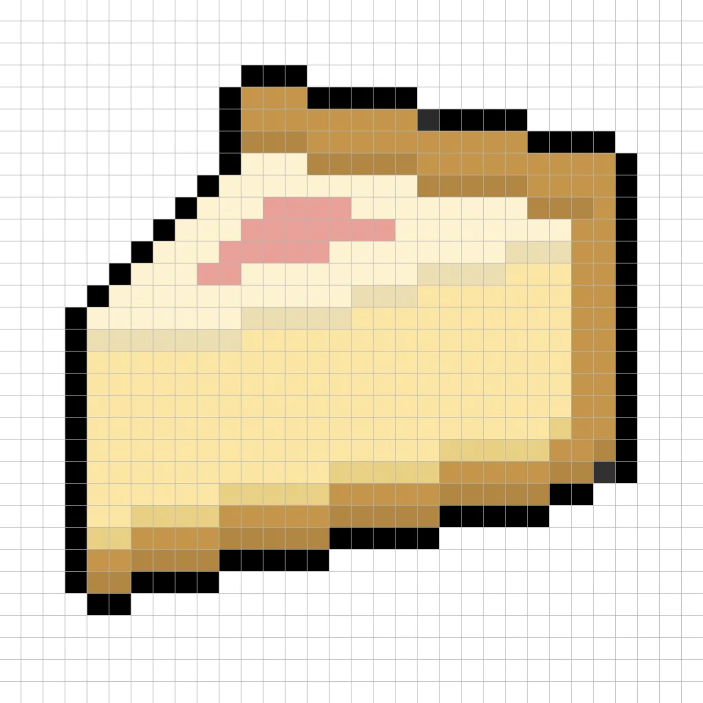 Cheesecake en pixel art 32x32 avec des ombres pour donner de la profondeur au cheesecake