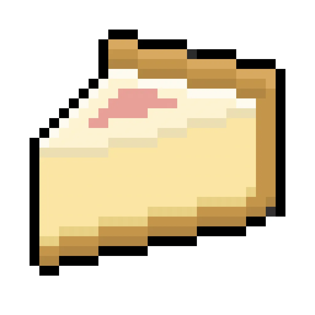 Cheesecake kawaii en pixel art sur fond transparent