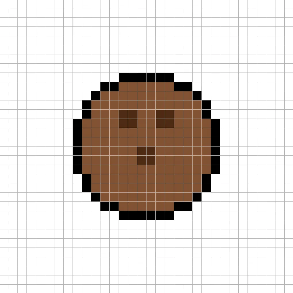 Simple pixel art coconut with solid colors