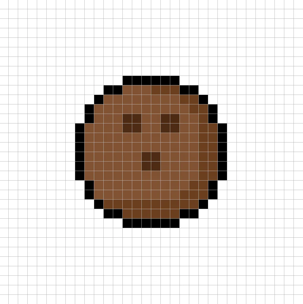 32x32 Pixel art coconut with shadows to give depth to the coconut