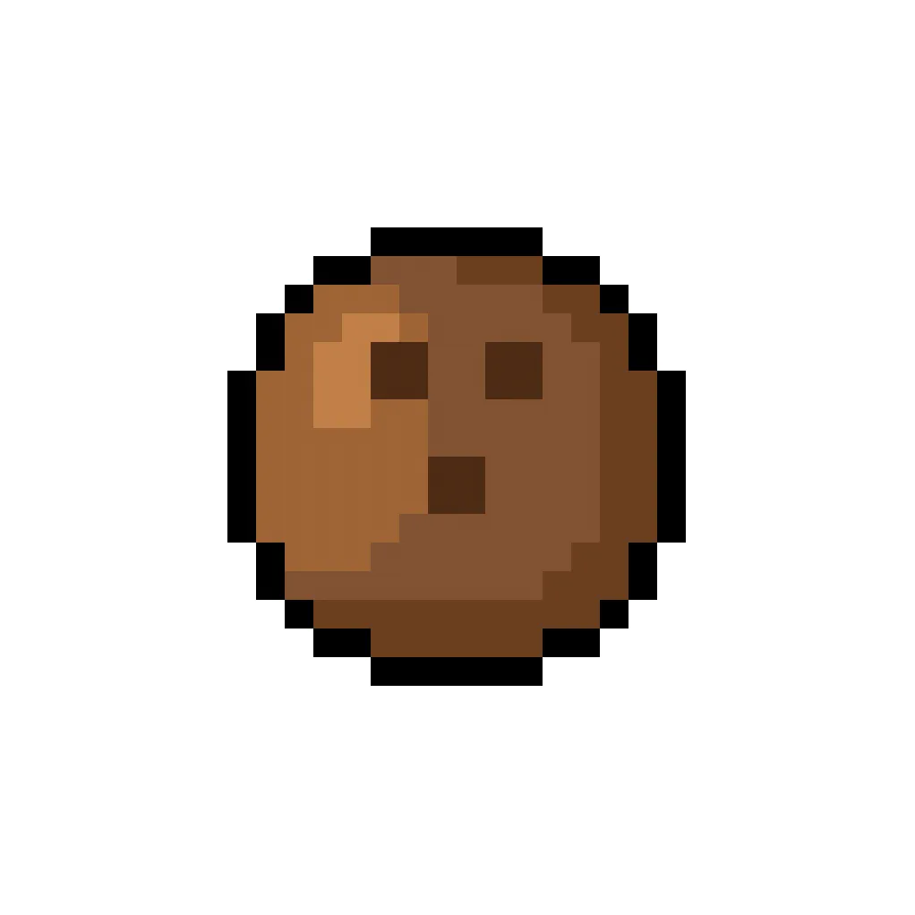 Kawaii pixel art coconut on a transparent background