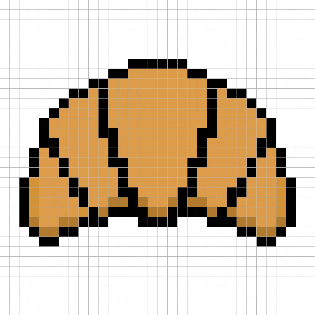 Croissant en pixel art 32x32 avec des ombres pour donner de la profondeur à le croissant