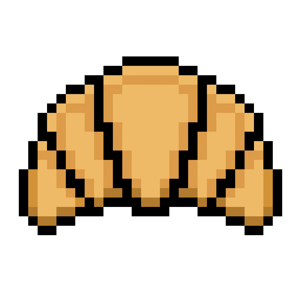 Croissant en pixel art kawaii sur un fond transparent