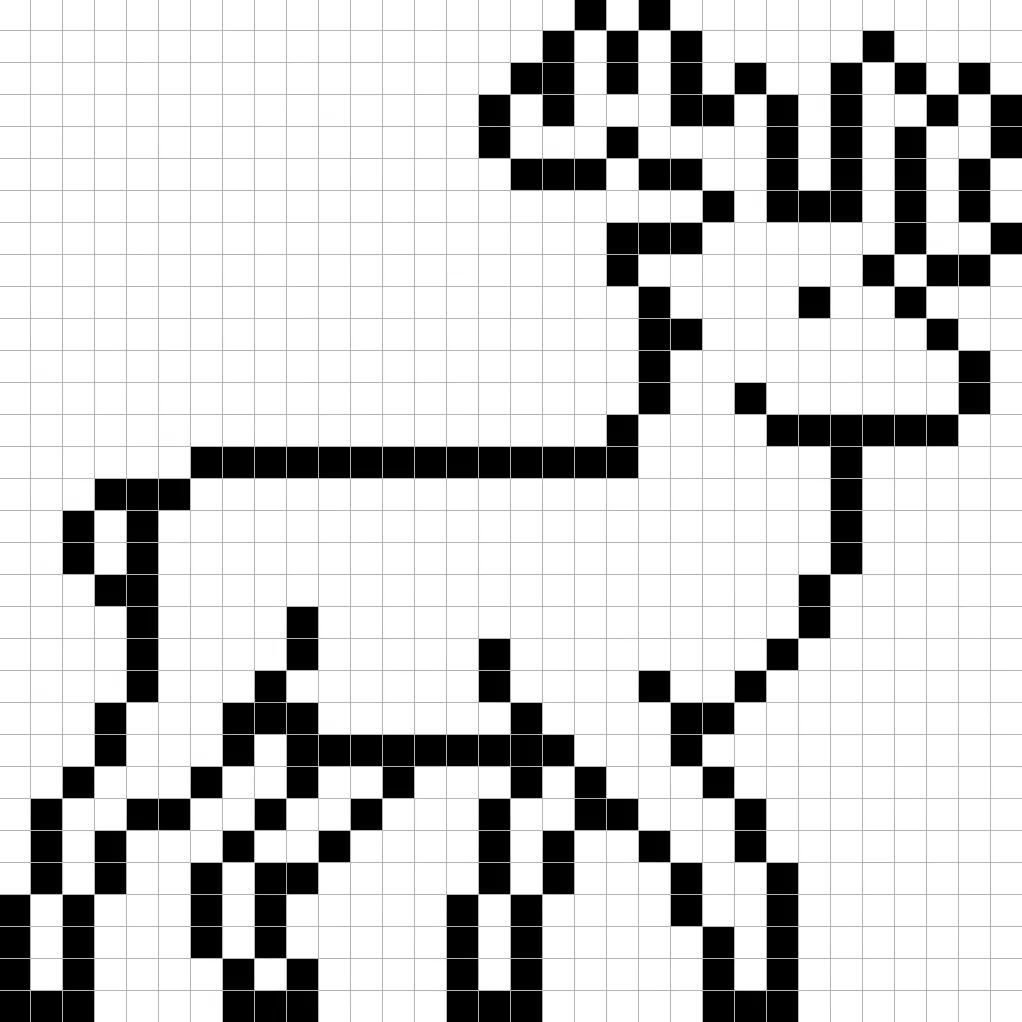 An outline of the pixel art deer grid similar to a spreadsheet