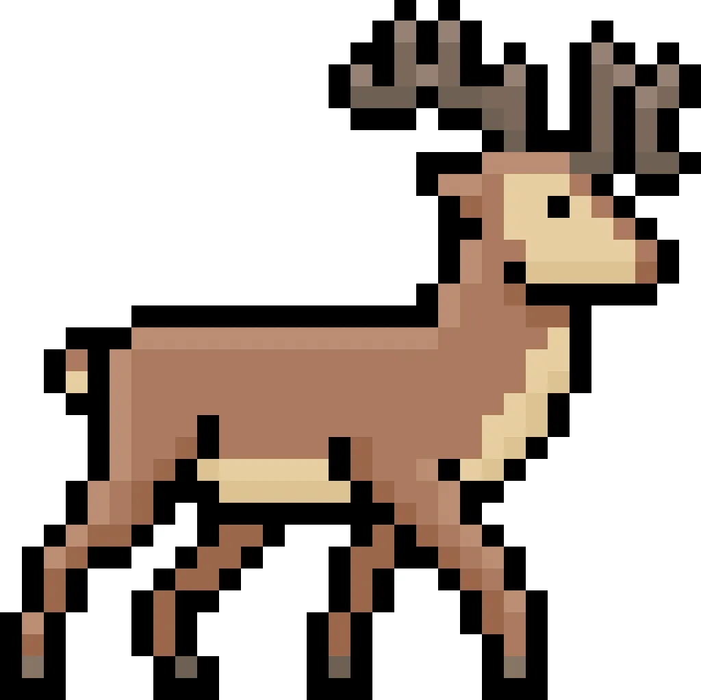 Kawaii pixel art deer on a transparent background