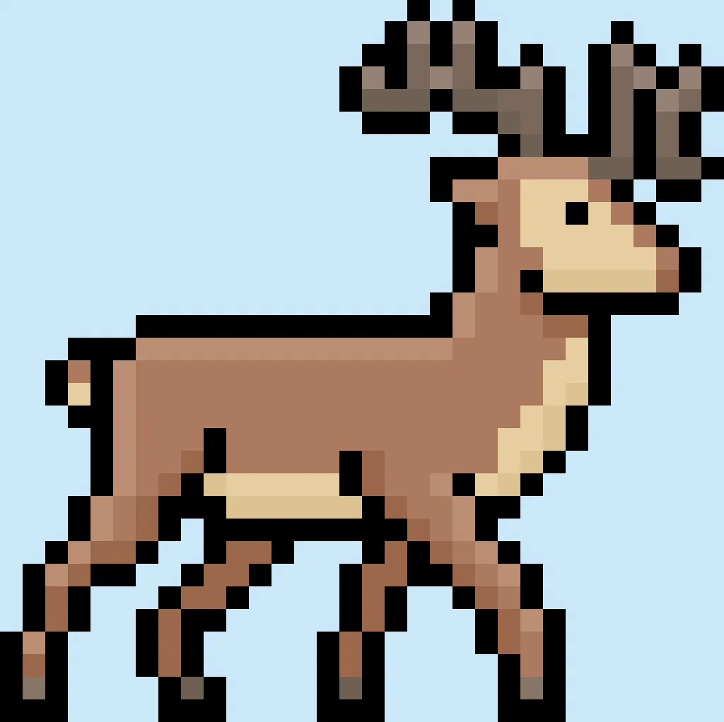 Cute Pixel Art deer on Blue Background