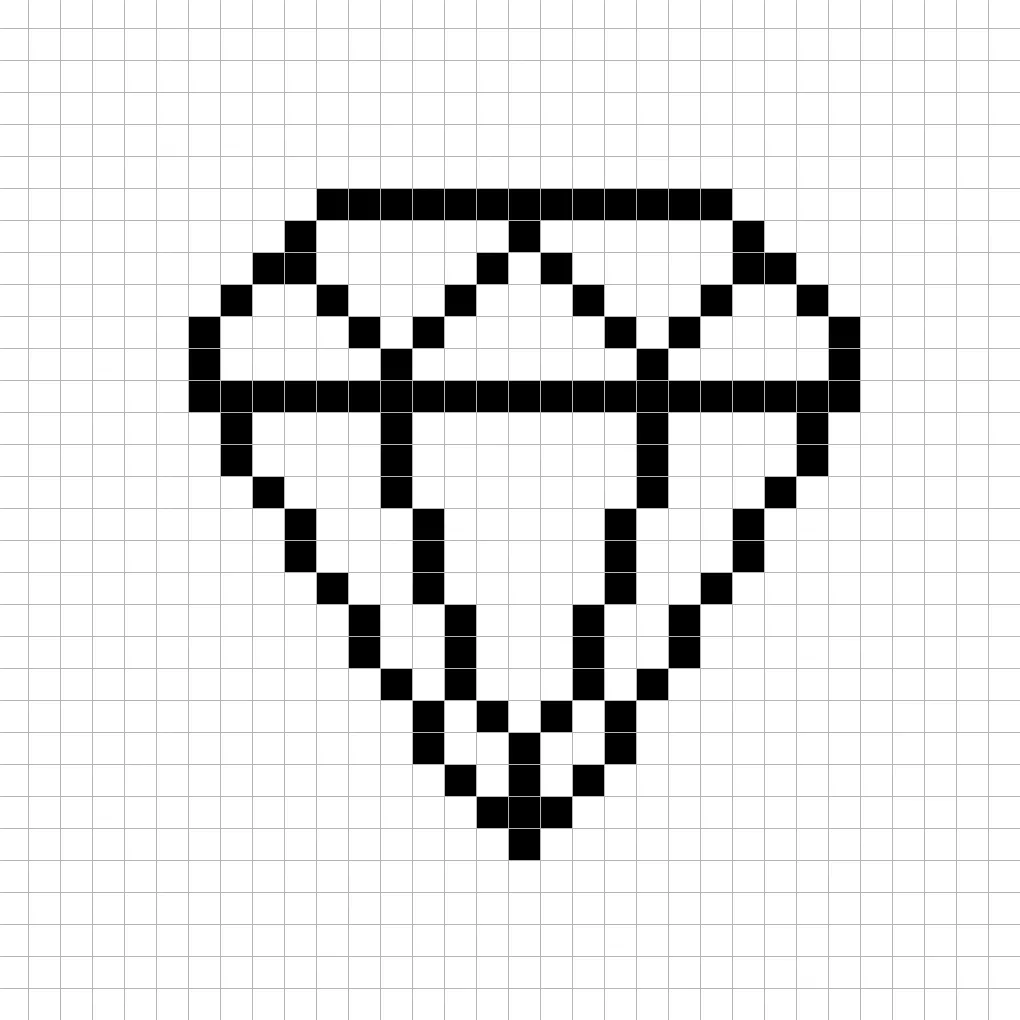 An outline of the pixel art diamond grid similar to a spreadsheet