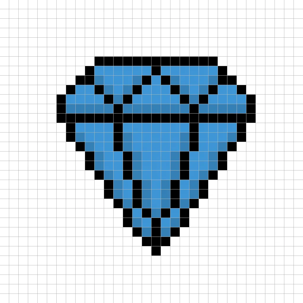 32x32 Pixel art diamond with shadows to give depth to the diamond