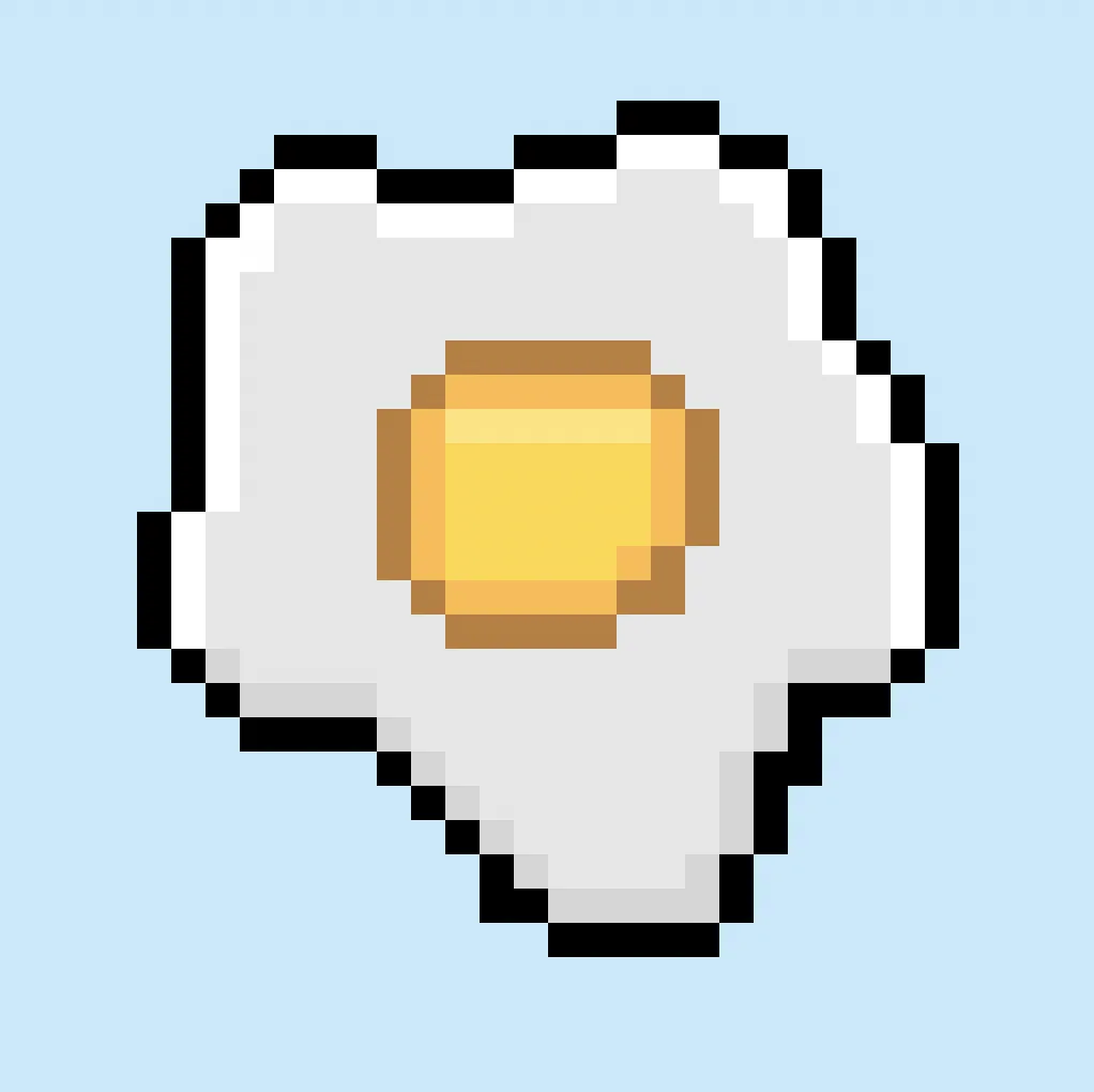 Cute Pixel Art fried egg on Blue Background