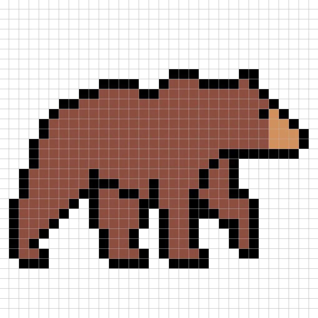 Simple pixel art grizzly bear with solid colors