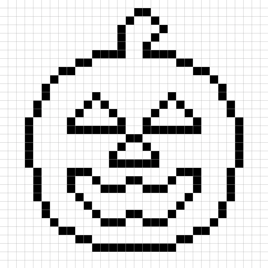 An outline of the pixel art jack o'lantern grid similar to a spreadsheet