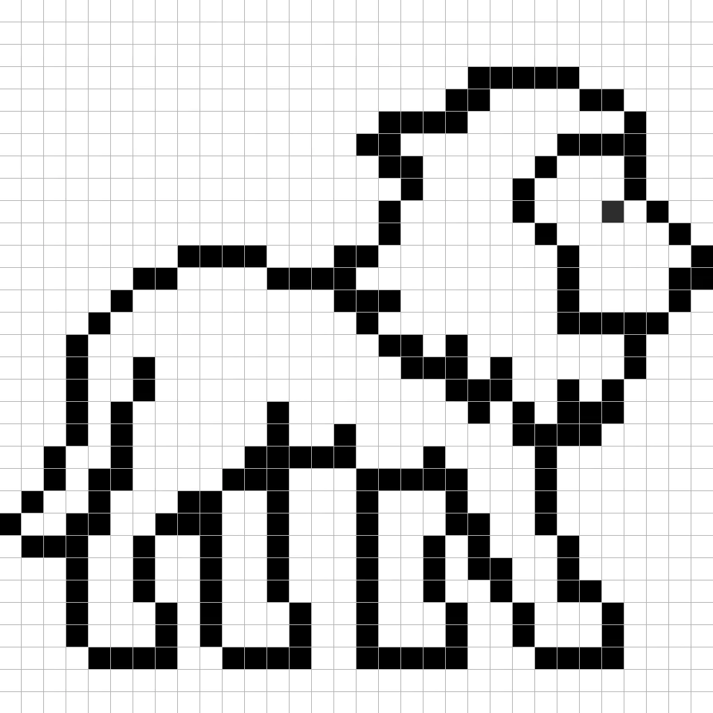 An outline of the pixel art lion grid similar to a spreadsheet