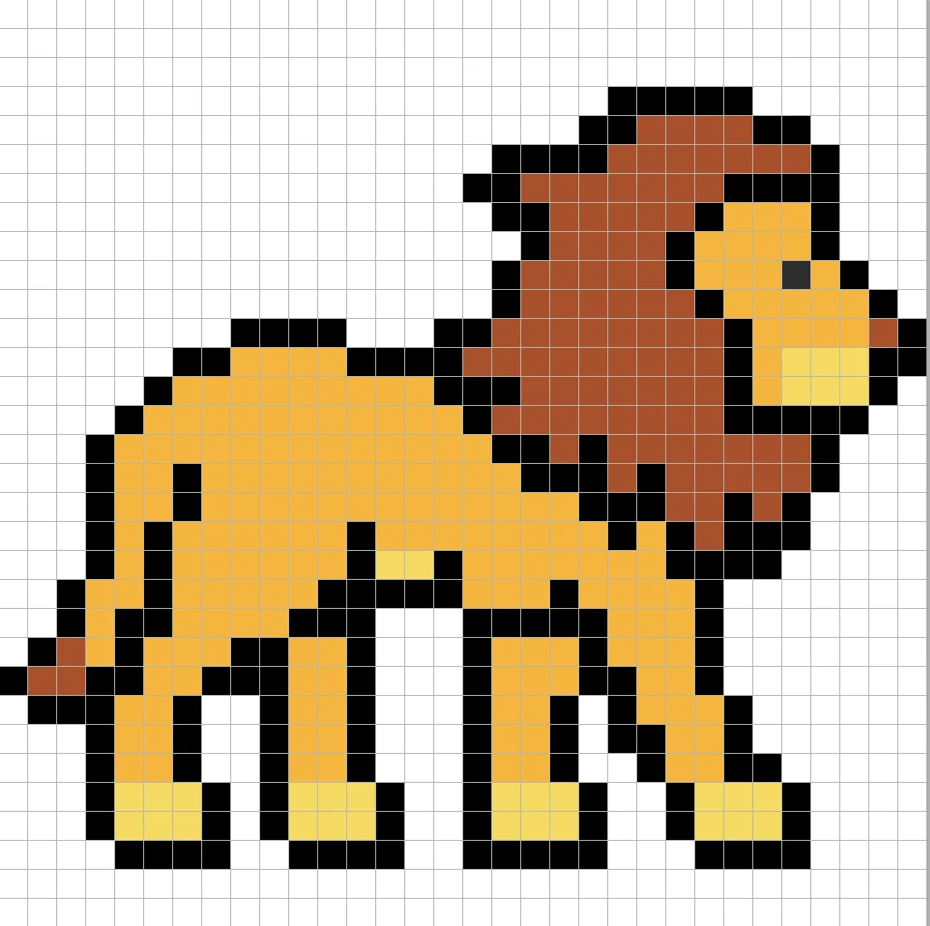 Lion en pixel art simple avec des couleurs unies