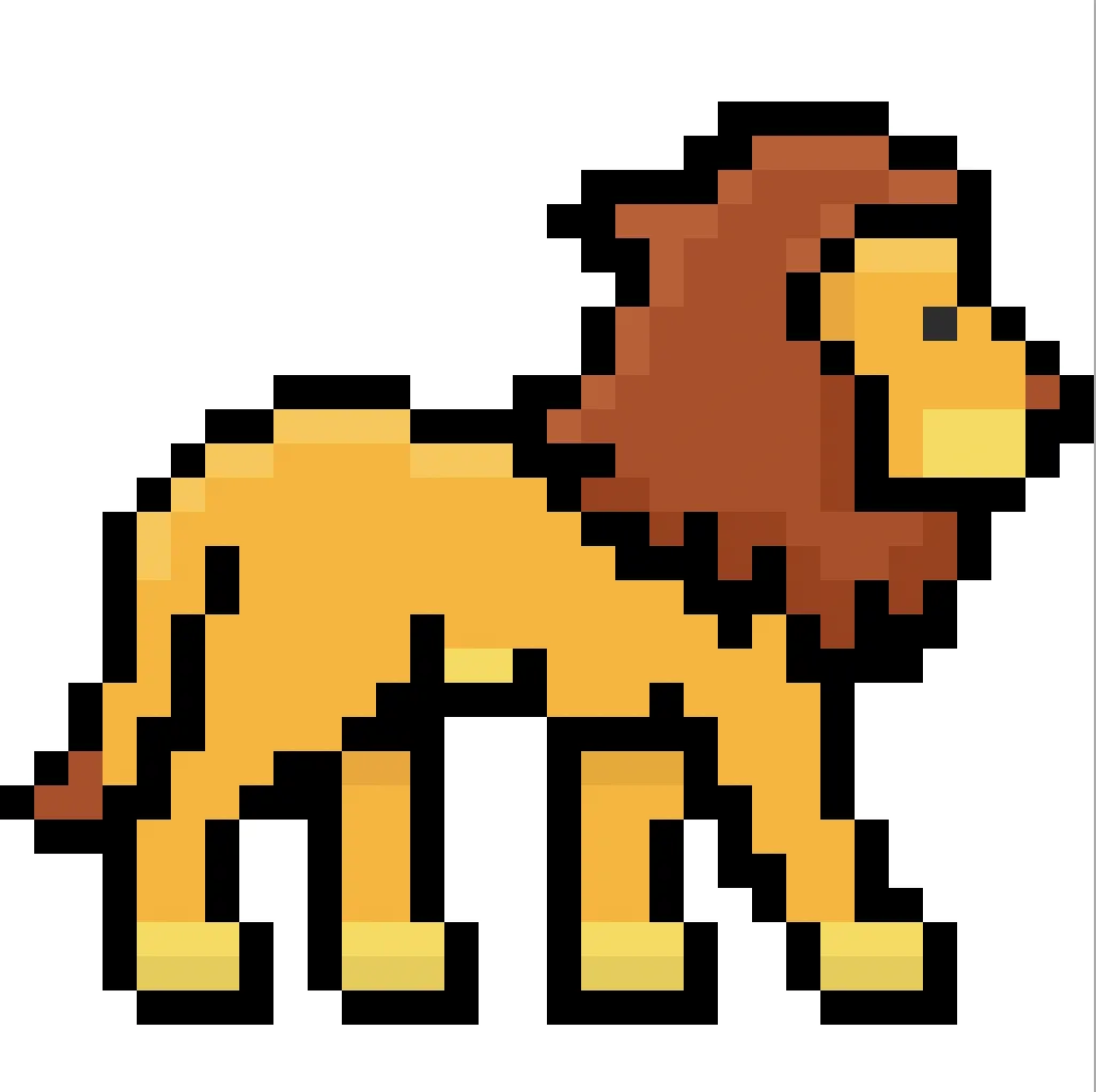 Lion en pixel art kawaii sur un fond transparent