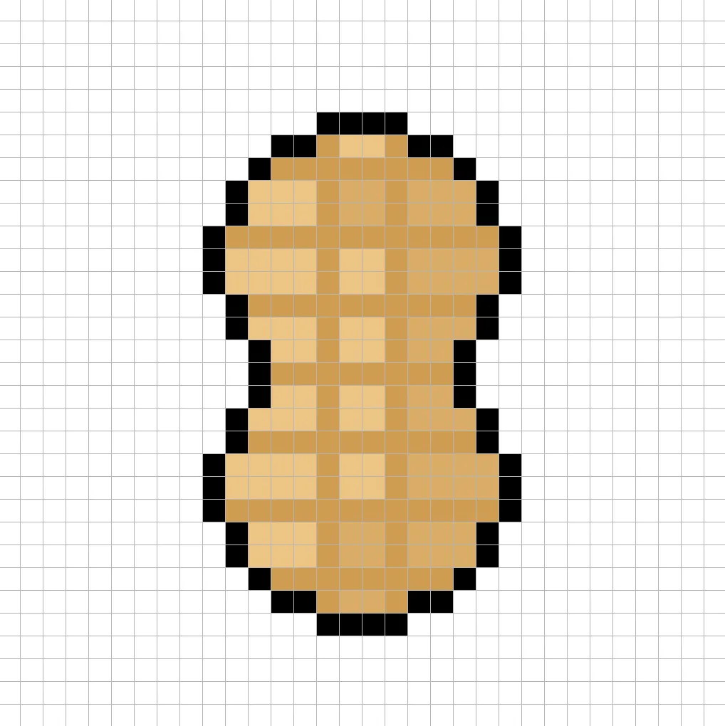 Simple pixel art peanut with solid colors