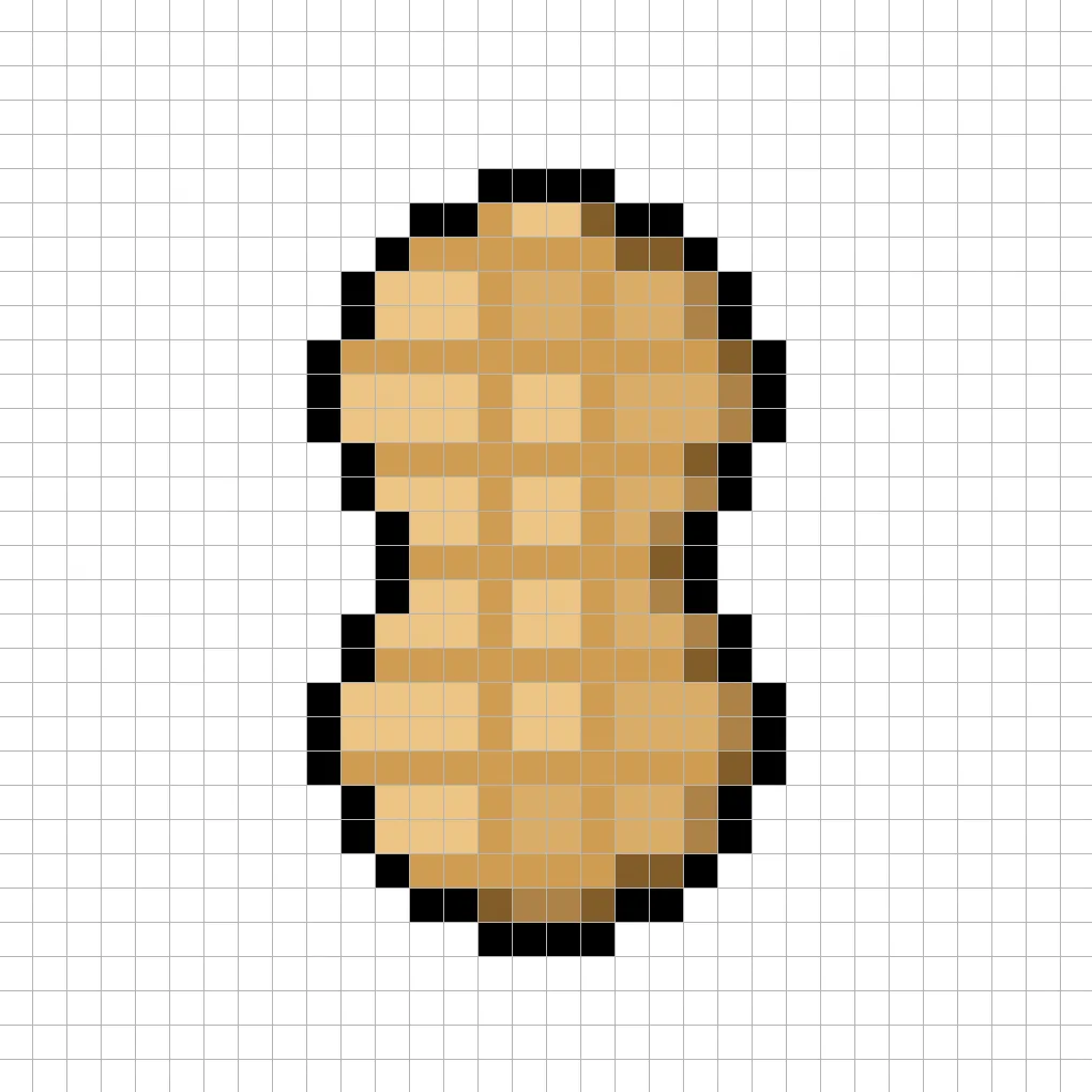 32x32 Pixel art peanut with shadows to give depth to the peanut