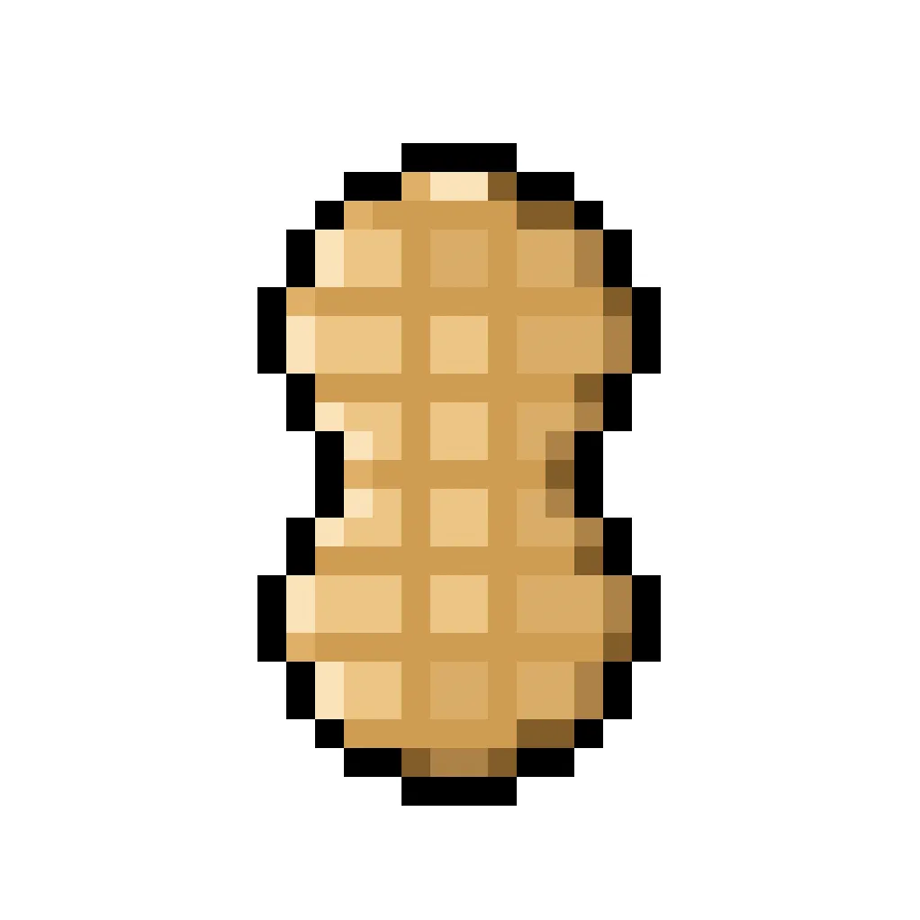 Kawaii pixel art peanut on a transparent background