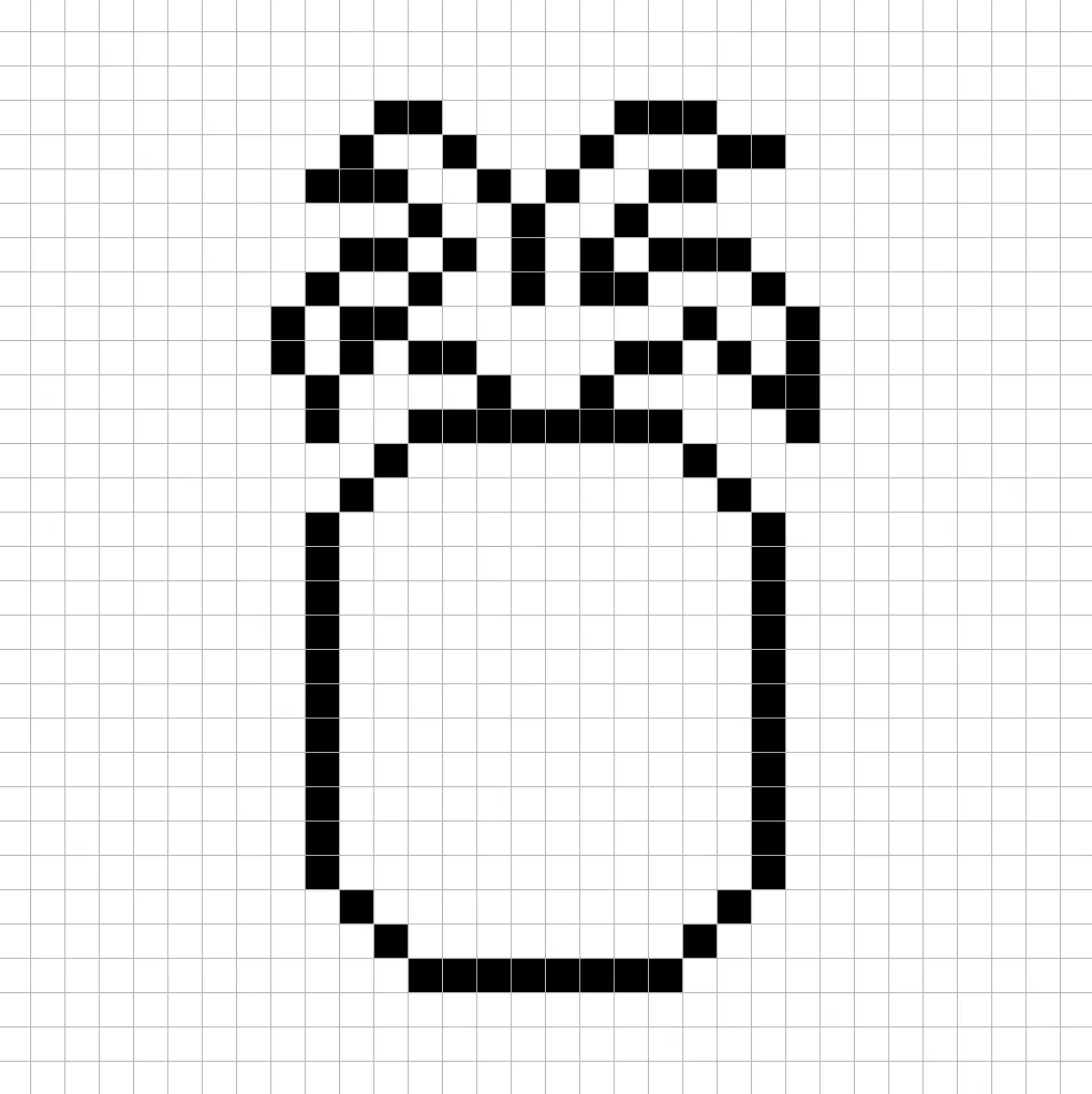 An outline of the pixel art pineapple grid similar to a spreadsheet