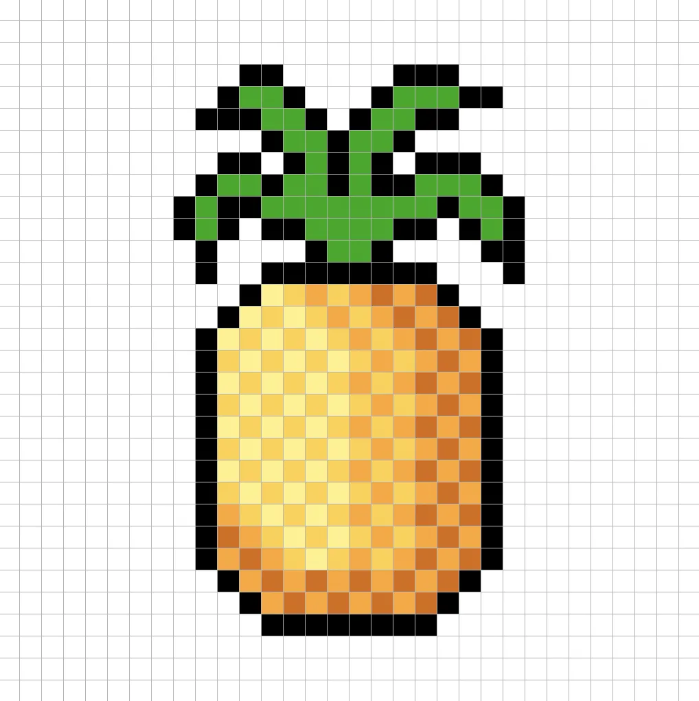 Simple pixel art pineapple with solid colors