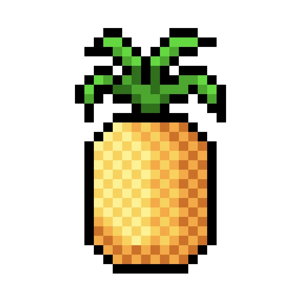 Kawaii pixel art pineapple on a transparent background