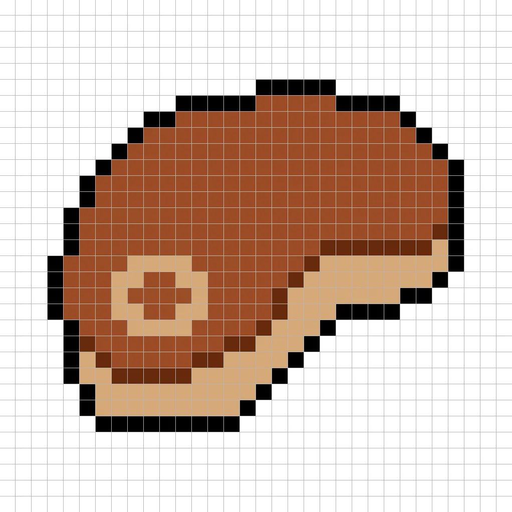 Bistec simple en pixel art con colores sólidos