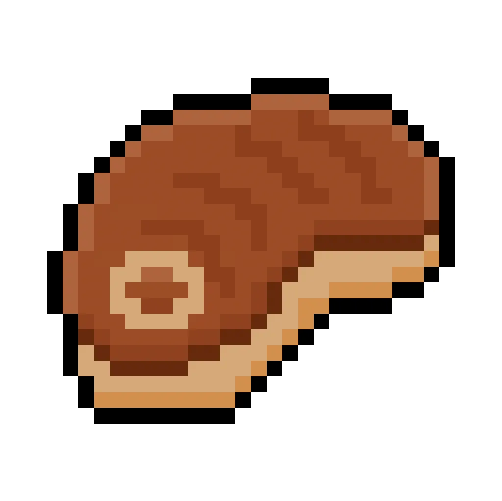 Bistec en pixel art Kawaii sobre fondo transparente