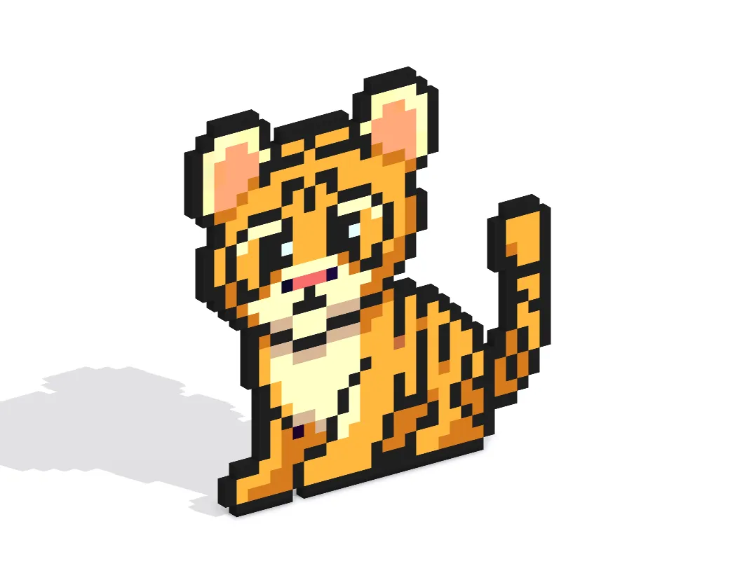 Tigre bebé en Pixel Art 3D