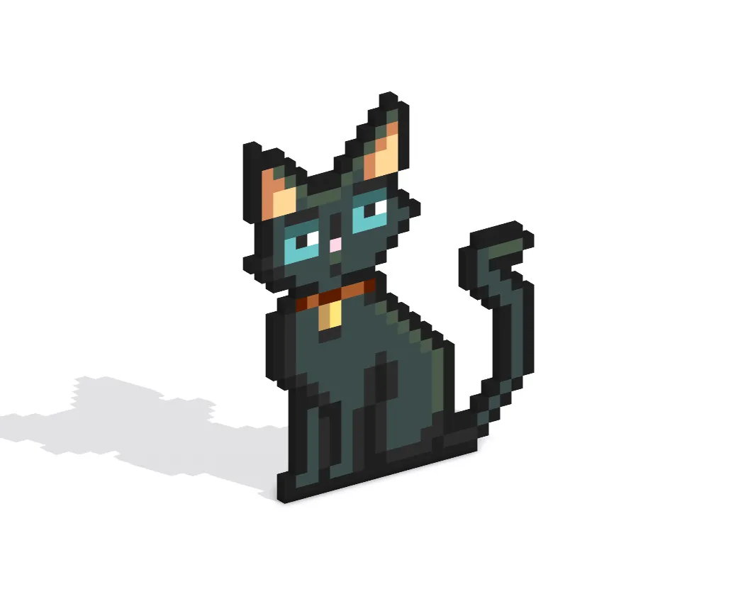 3D Pixel Art Black Cat